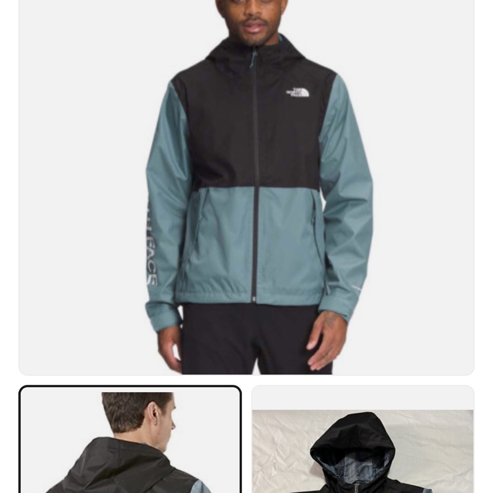 The North Face Men's Two-Tone Hooded Windbreaker - Black & Teal Green